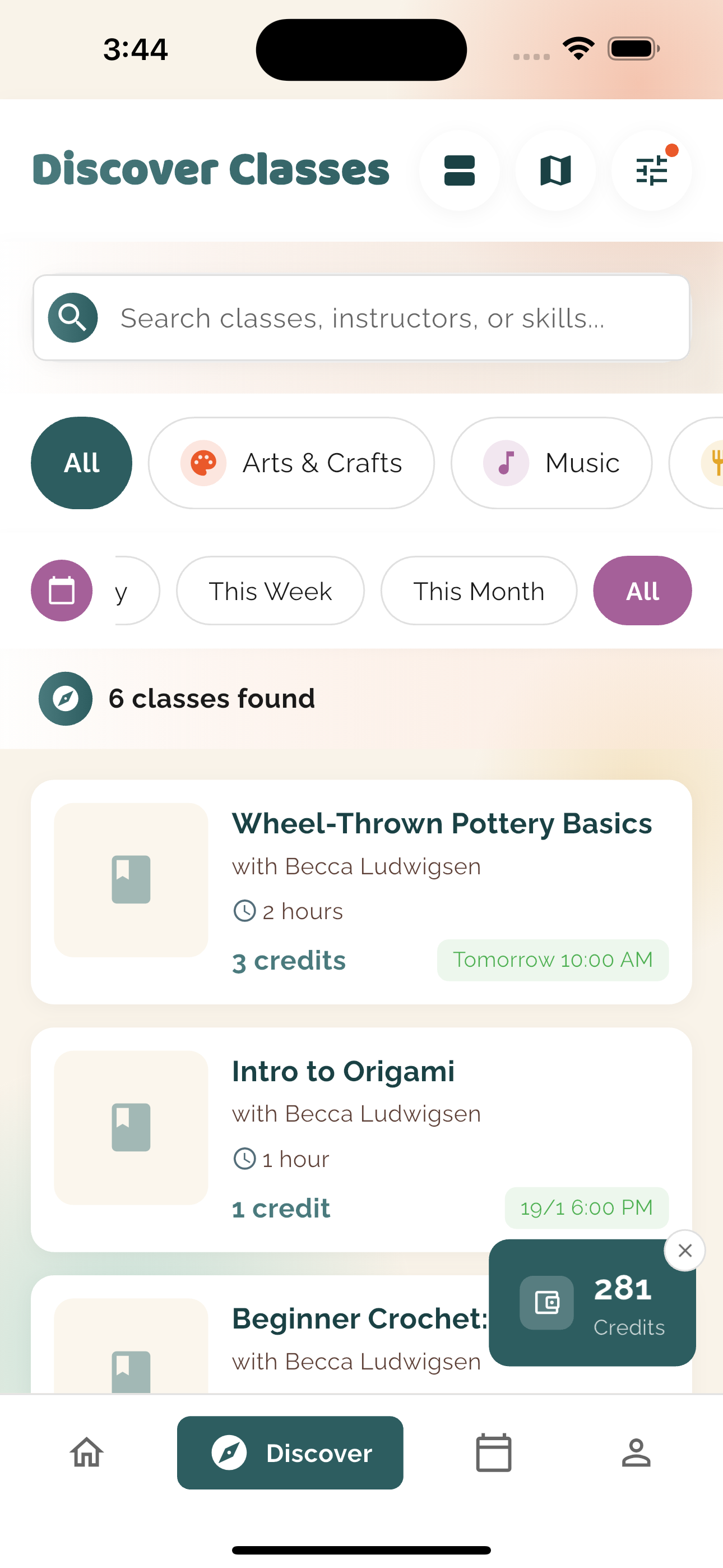 Browse local hobby classes in the HobbiHopp app