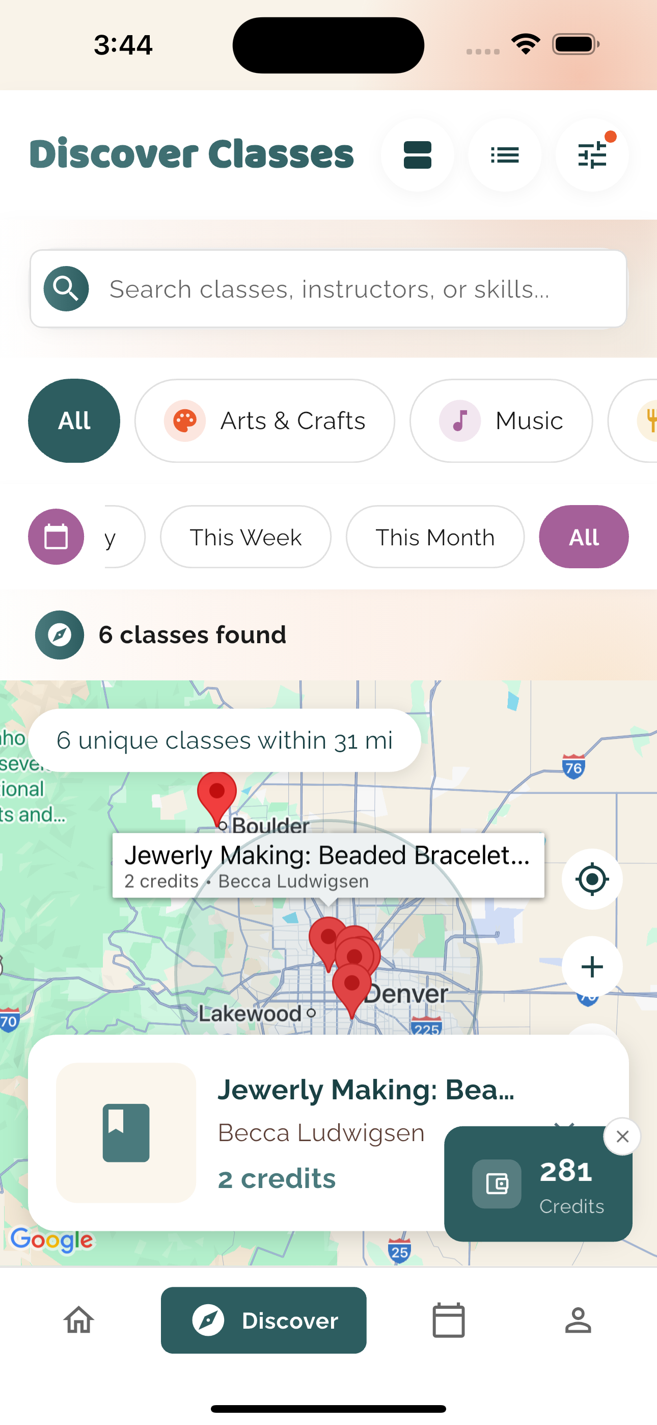 Find classes near you on the map in HobbiHopp